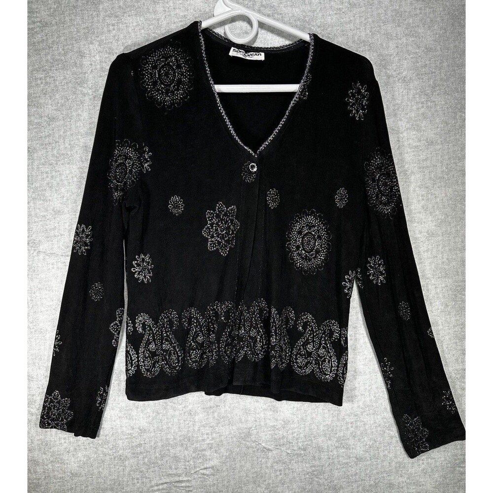 Softwear Mark Singer Black Slinky Stretch 1 Button Open Cardigan Top size Small